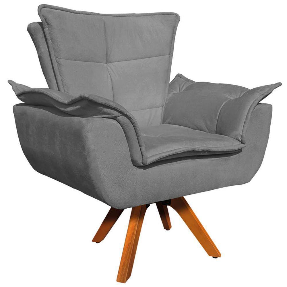 Kit 2 Poltronas Decorativas Base Giratória Em Madeira Charger Suede Grafite G19 - Gran Belo - 5