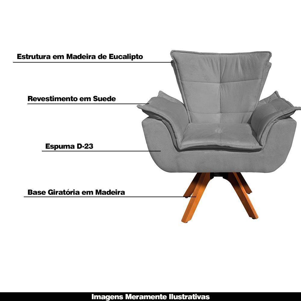 Kit 2 Poltronas Decorativas Base Giratória Em Madeira Charger Suede Grafite G19 - Gran Belo - 7
