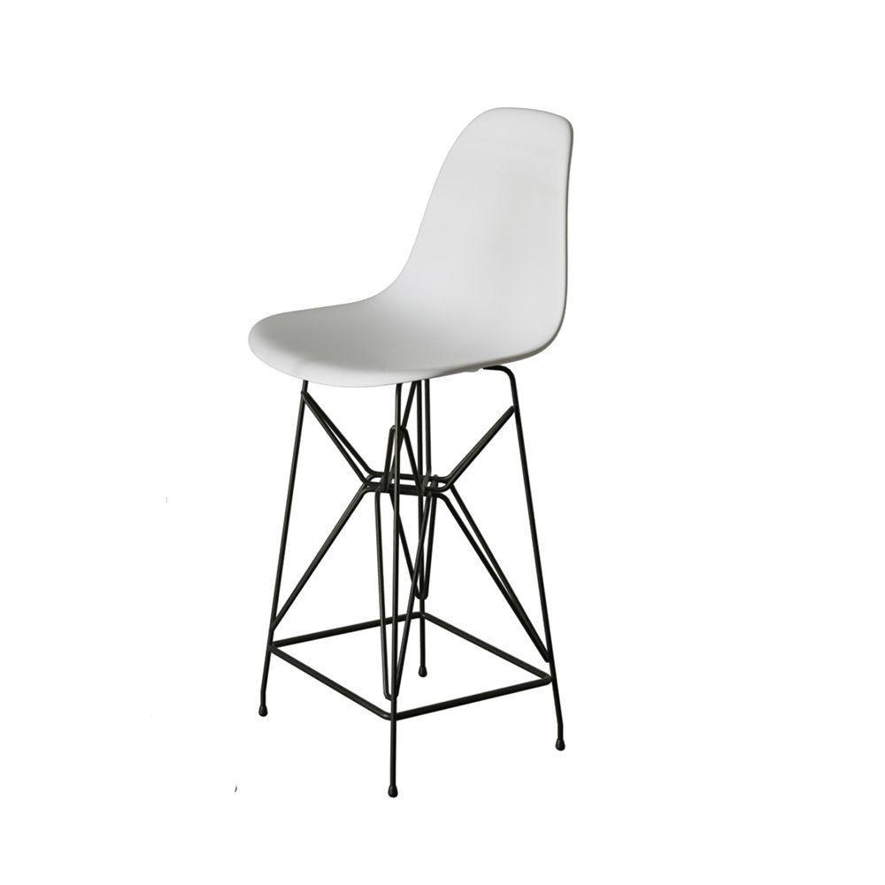 Kit 2 Banquetas Bistrô Alta Eames Eiffel Branca Base Ferro Preto - Cor: Branco - 3
