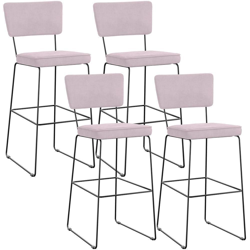 Kit 04 Banquetas Alta Para Cozinha Sala De Jantar Base Em Aço Allana L02 Suede Rosê - 1