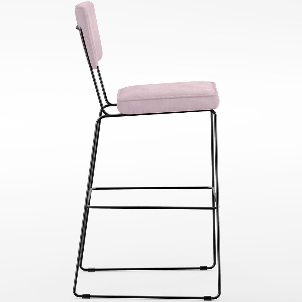Kit 04 Banquetas Alta Para Cozinha Sala De Jantar Base Em Aço Allana L02 Suede Rosê - 4