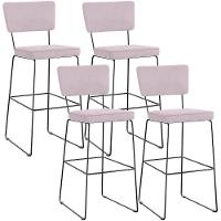 Kit 04 Banquetas Alta Para Cozinha Sala De Jantar Base Em Aço Allana L02 Suede Rosê - 1