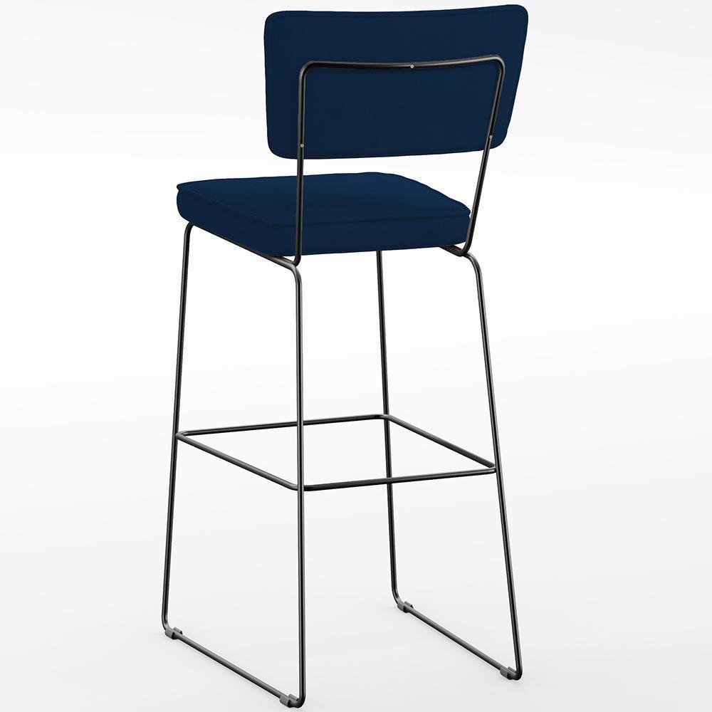 Kit 02 Banquetas Para Cozinha Sala De Jantar Base Em Aço Allana L02 Suede Azul Marinho - 3
