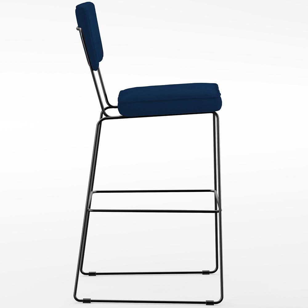 Kit 02 Banquetas Para Cozinha Sala De Jantar Base Em Aço Allana L02 Suede Azul Marinho - 4