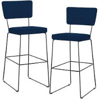 Kit 02 Banquetas Para Cozinha Sala De Jantar Base Em Aço Allana L02 Suede Azul Marinho - 1