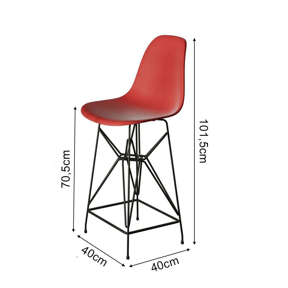 Kit 2 Banquetas Bistrô Alta Eames Eiffel Vermelha Base Ferro Preto - Cor: Vermelho - 2