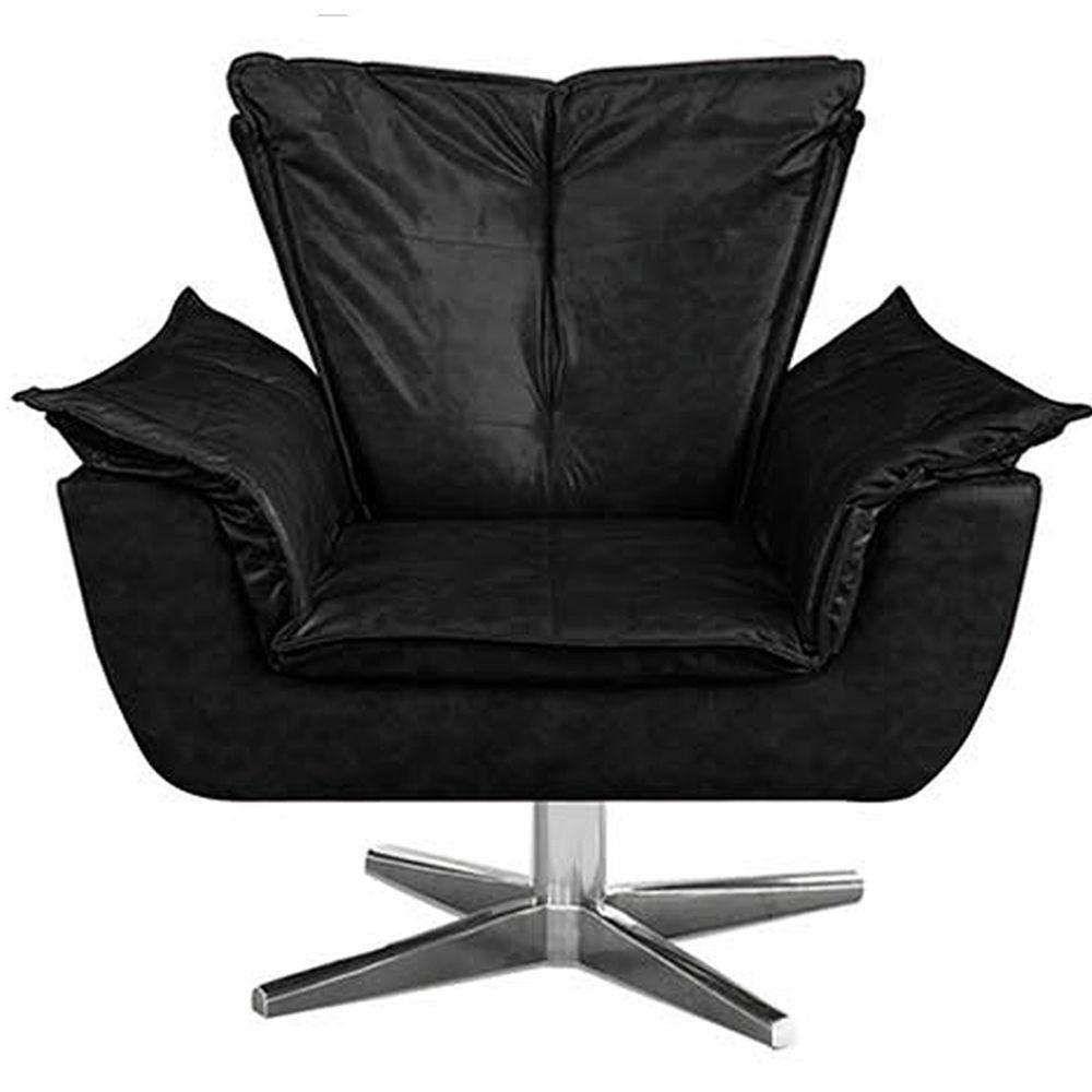 Kit 2 Poltronas Decorativas Base Giratória Cromada Charger Pu Preto G19 - Gran Belo - 4
