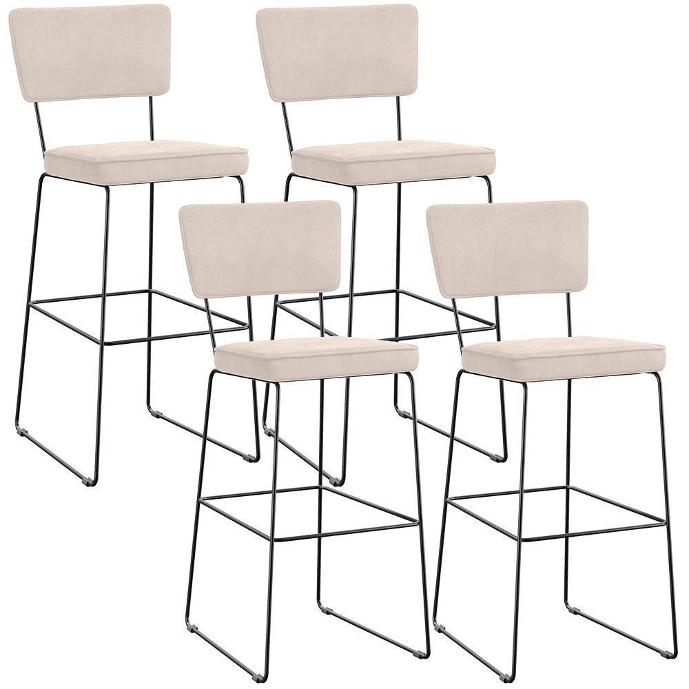 Kit 04 Banquetas Alta Para Cozinha Sala De Jantar Base Em Aço Allana L02 Suede Bege - 1