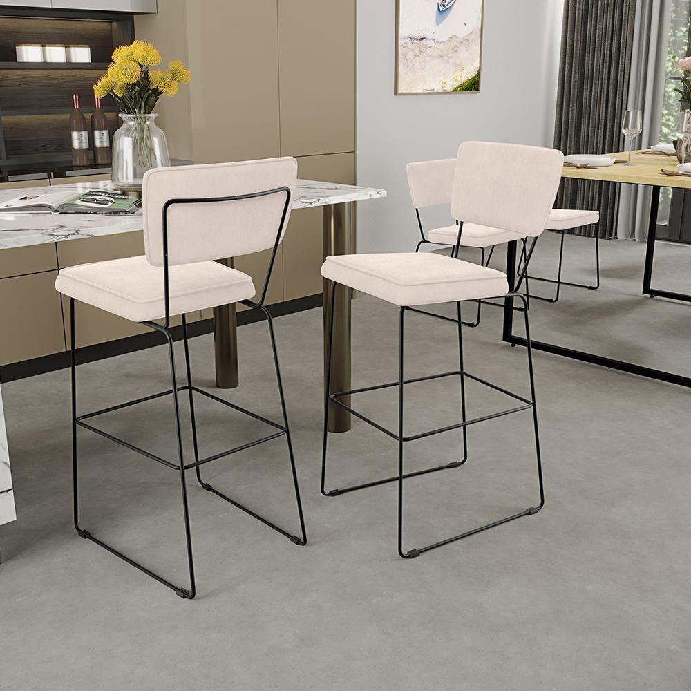 Kit 04 Banquetas Alta Para Cozinha Sala De Jantar Base Em Aço Allana L02 Suede Bege - 9