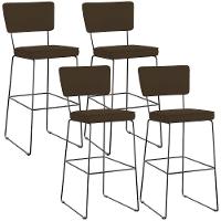 Kit 04 Banquetas Alta Para Cozinha Sala De Jantar Base Em Aço Allana L02 Suede Marrom - 1