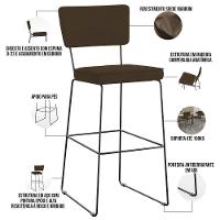 Kit 04 Banquetas Alta Para Cozinha Sala De Jantar Base Em Aço Allana L02 Suede Marrom - 7