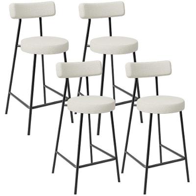 Kit 04 Banquetas Baixa Milão L02 Assento Linho Estrutura Aço com Encosto Fixo 60 cm Bege