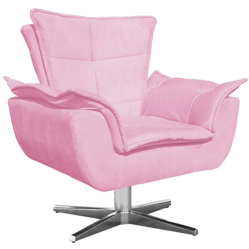 Kit 2 Poltronas Decorativas Base Giratória Cromada Charger Suede Rosa G19 - Gran Belo - 4