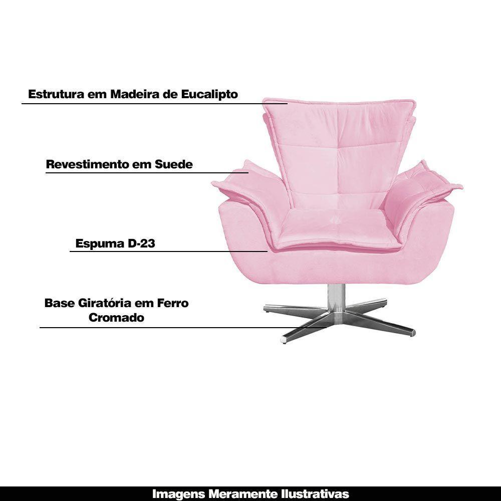 Kit 2 Poltronas Decorativas Base Giratória Cromada Charger Suede Rosa G19 - Gran Belo - 6