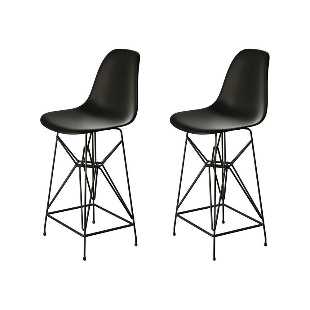 Kit 2 Banquetas Bistrô Alta Eames Eiffel Preta Base Ferro Preto - Cor: Preto - 1