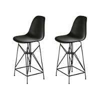 Kit 2 Banquetas Bistrô Alta Eames Eiffel Preta Base Ferro Preto - Cor: Preto - 1