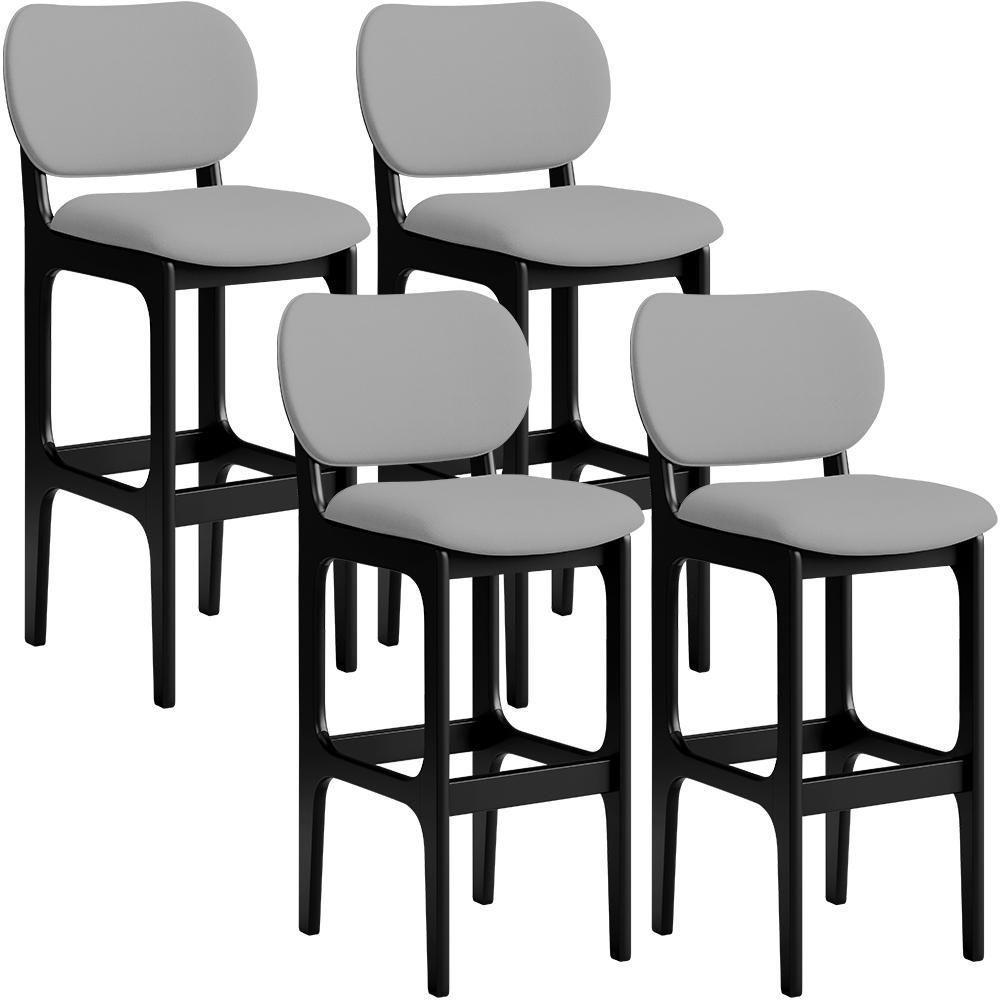 Kit 04 Banquetas Alta Para Cozinha Madeira Fixa Betta L02 Preto Facto Cinza - 1