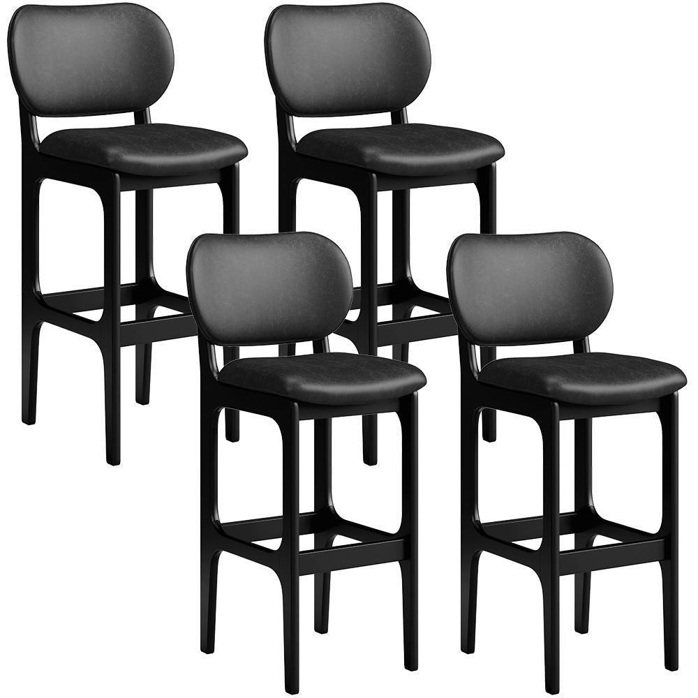 Kit 04 Banquetas Alta Para Cozinha Madeira Fixa Betta L02 Preto Couríssimo Preto - 1