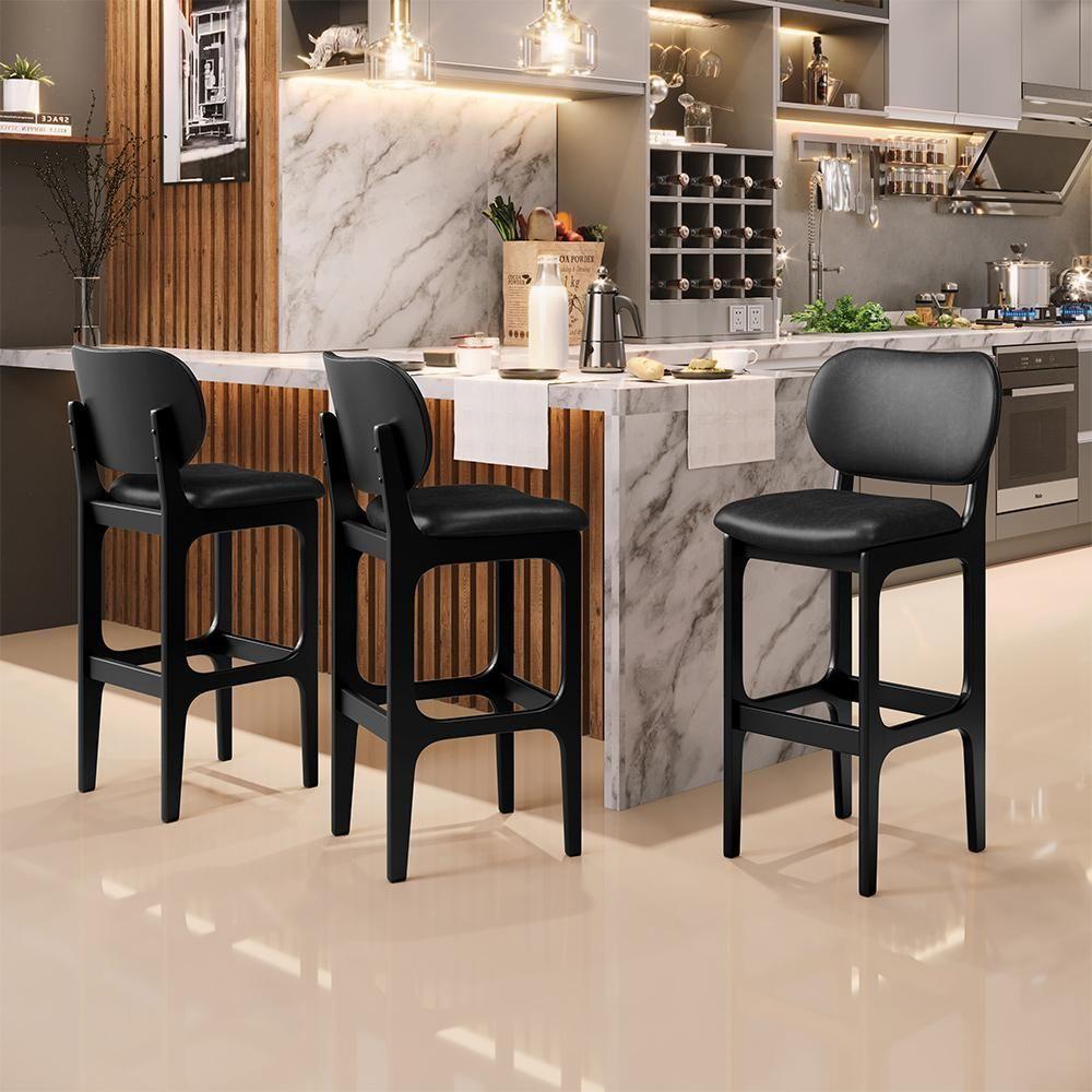 Kit 04 Banquetas Alta Para Cozinha Madeira Fixa Betta L02 Preto Couríssimo Preto - 10