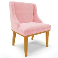 Kit 2 Poltronas Decorativas Base Fixa De Madeira Firenze Suede Rosa Bebê/Castanho G19 - Gran Belo - 7