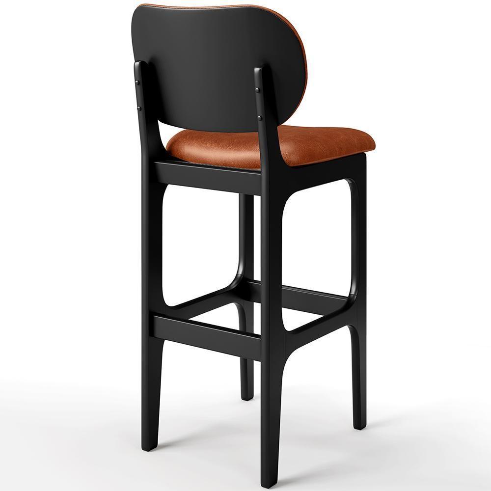 Kit 04 Banquetas Alta Para Cozinha Madeira Fixa Betta L02 Preto Couríssimo Camel - 2