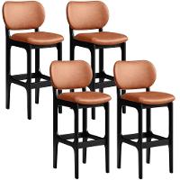 Kit 04 Banquetas Alta Para Cozinha Madeira Fixa Betta L02 Preto Couríssimo Camel - 1