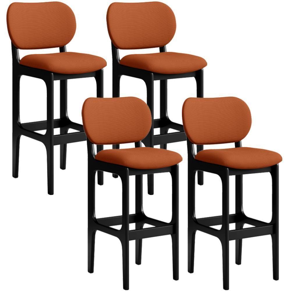 Kit 04 Banquetas Alta Bar Cozinha Sala Jantar Fixa Betta L02 Preto Tecido Terracota - 1