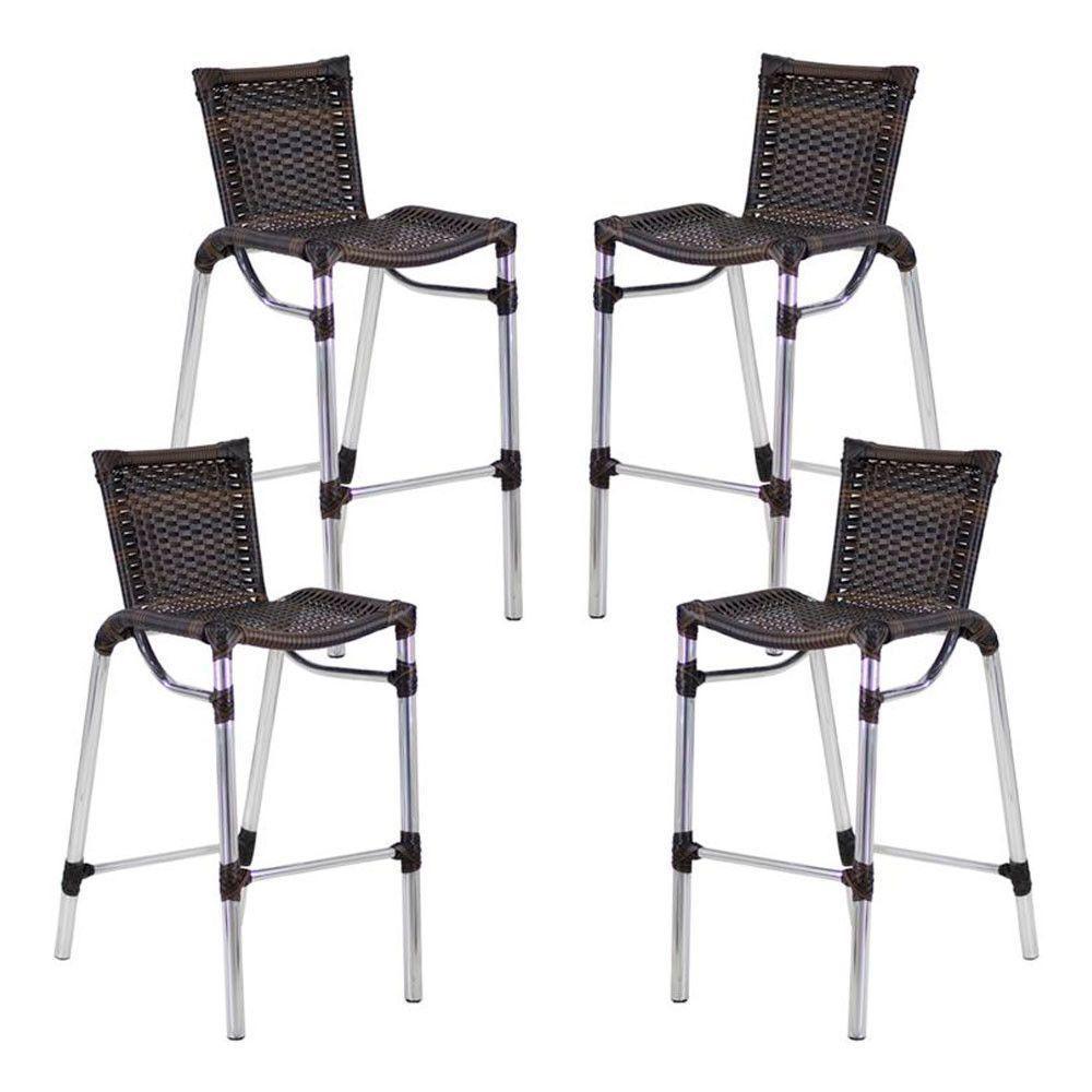 Kit 4 Banquetas Alumínio Alta Com Encosto Para Bar Balcão Edícula Cozinha Pedra Ferro - 1
