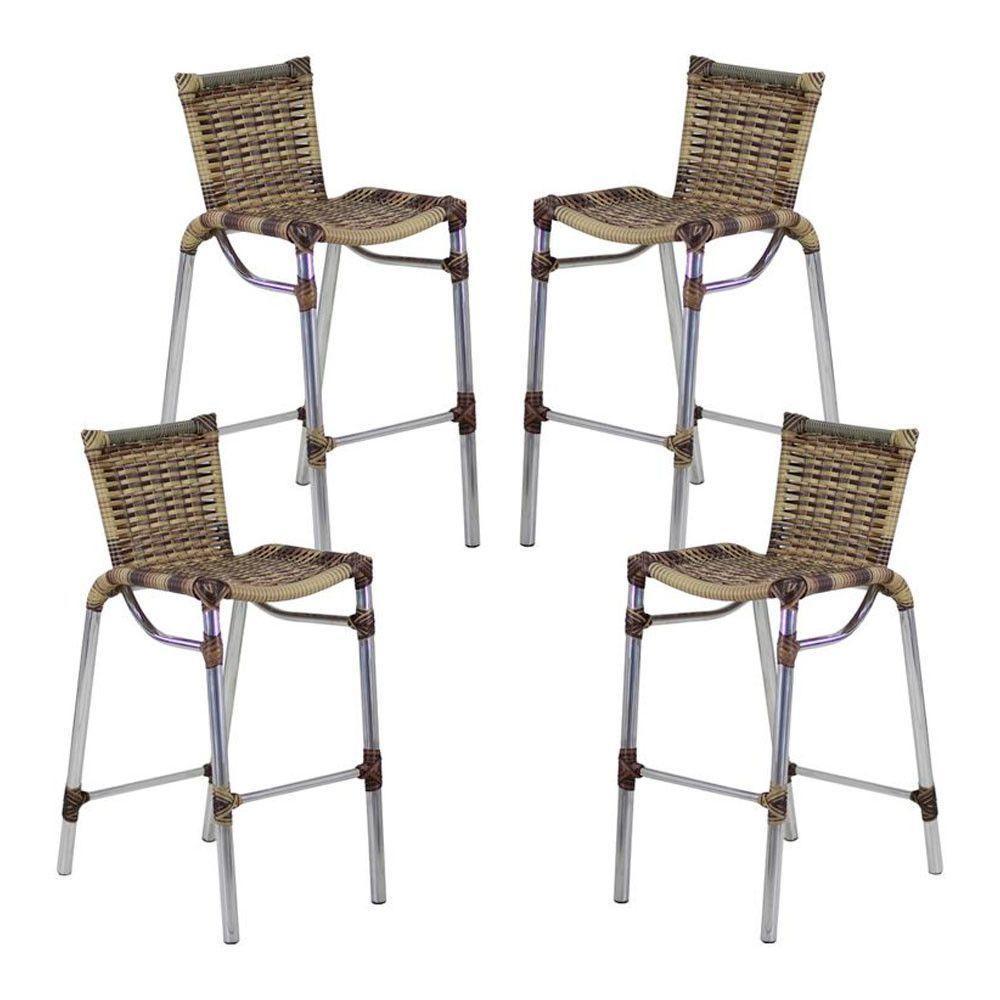 Kit 4 Banquetas Alumínio Alta Com Encosto Para Bar Balcão Edícula Cozinha Capuccino - 1