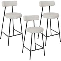 Kit 03 Banquetas Baixa Para Cozinha Sala De Jantar Bar Bancada Milão L02 Bouclê Cru - Lyam Decor - 1