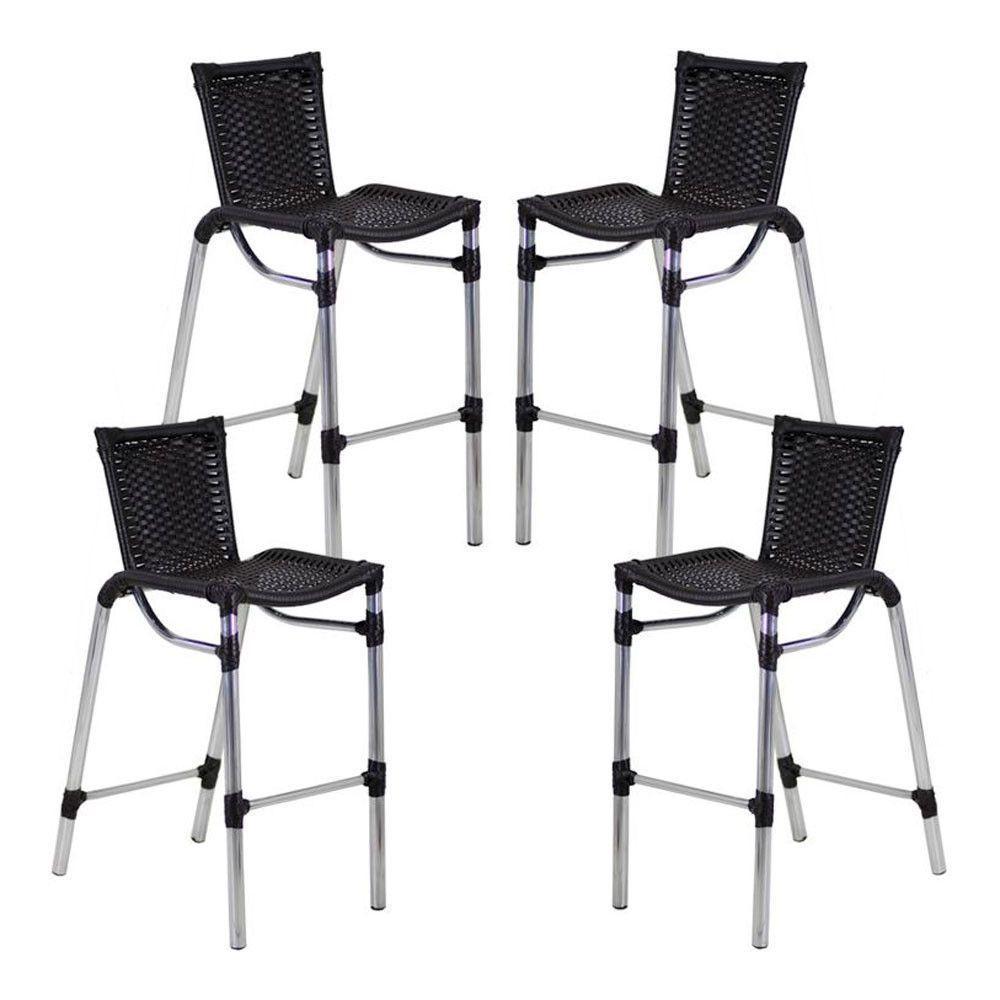 4 Banquetas Empilháveis Alumínio Alta Para Cozinha Edícula Balcão E Bar Preto - 3