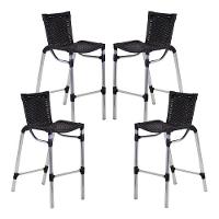 4 Banquetas Empilháveis Alumínio Alta Para Cozinha Edícula Balcão E Bar Preto - 1