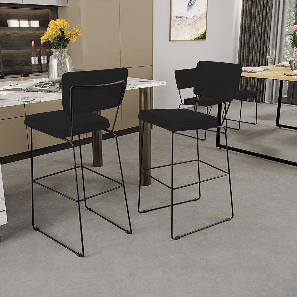 Kit 05 Banquetas Alta Para Cozinha Sala De Jantar Base Em Aço Allana L02 Suede Preto - 9