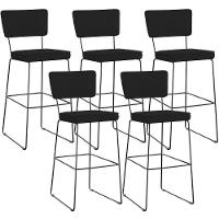 Kit 05 Banquetas Alta Para Cozinha Sala De Jantar Base Em Aço Allana L02 Suede Preto - 1