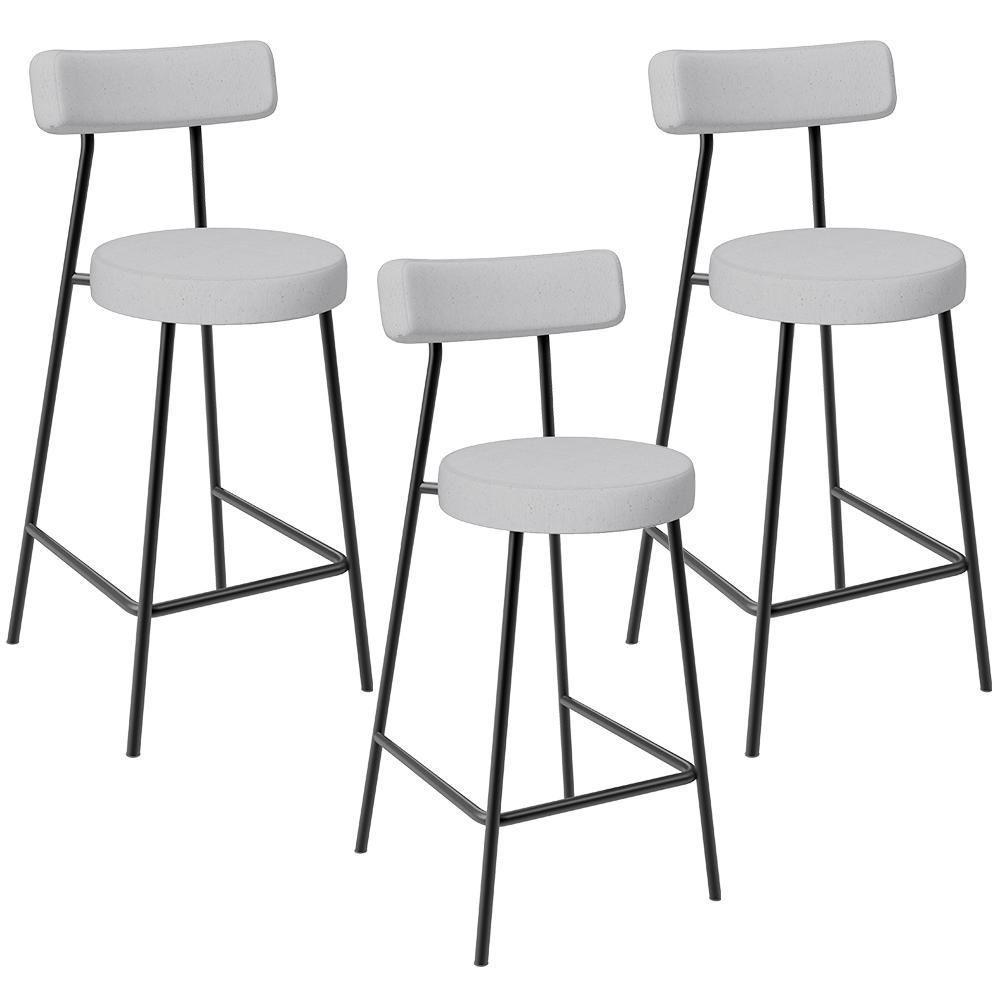 Kit 03 Banquetas Baixa Para Cozinha Sala De Jantar Bancada Milão L02 Linho Cinza - 1