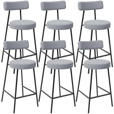 Kit 06 Banquetas Baixa Milão L02 Assento Poliéster Estrutura Aço Encosto Fixo Cinza