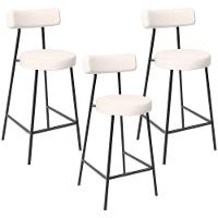 Kit 03 Banquetas Baixa Para Cozinha Sala De Jantar Bancada Milão L02 Linho Cru - 1