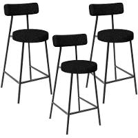 Kit 03 Banquetas Baixa Para Cozinha Sala De Jantar Bancada Milão L02 Linho Chumbo - 1