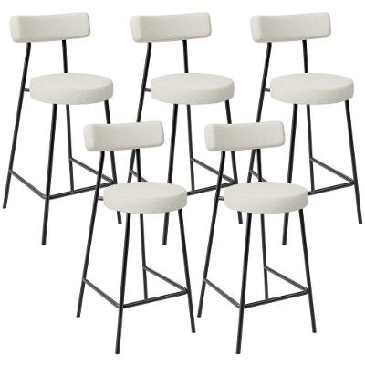 Kit 05 Banquetas Baixa Milão L02 Assento em Linho Base em Aço com Encosto Champagne