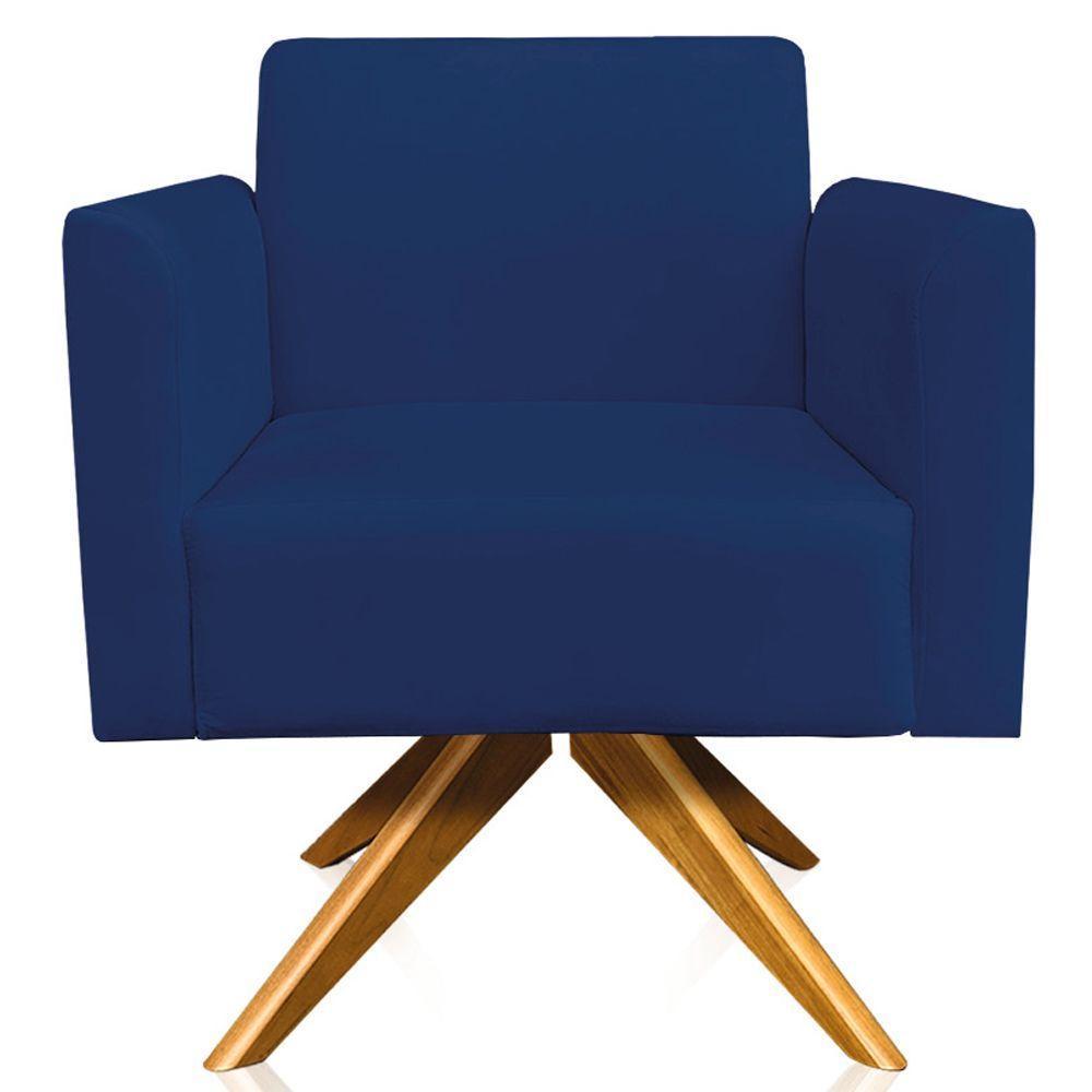 Poltrona Isabella Base Giratória Madeira Suede Azul Marinho - 3