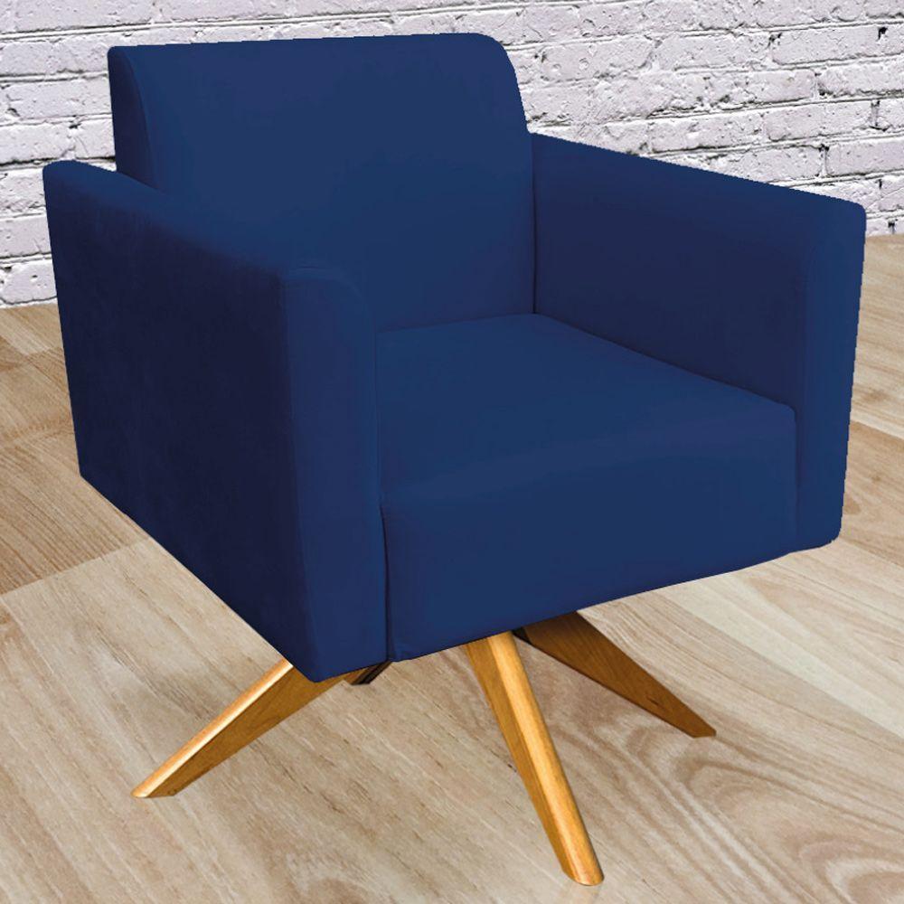 Poltrona Isabella Base Giratória Madeira Suede Azul Marinho - 7