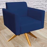 Poltrona Isabella Base Giratória Madeira Suede Azul Marinho - 31