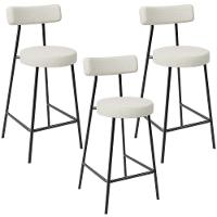 Kit 03 Banquetas Baixa Para Cozinha Sala De Jantar Bancada Milão L02 Linho Champagne - 1