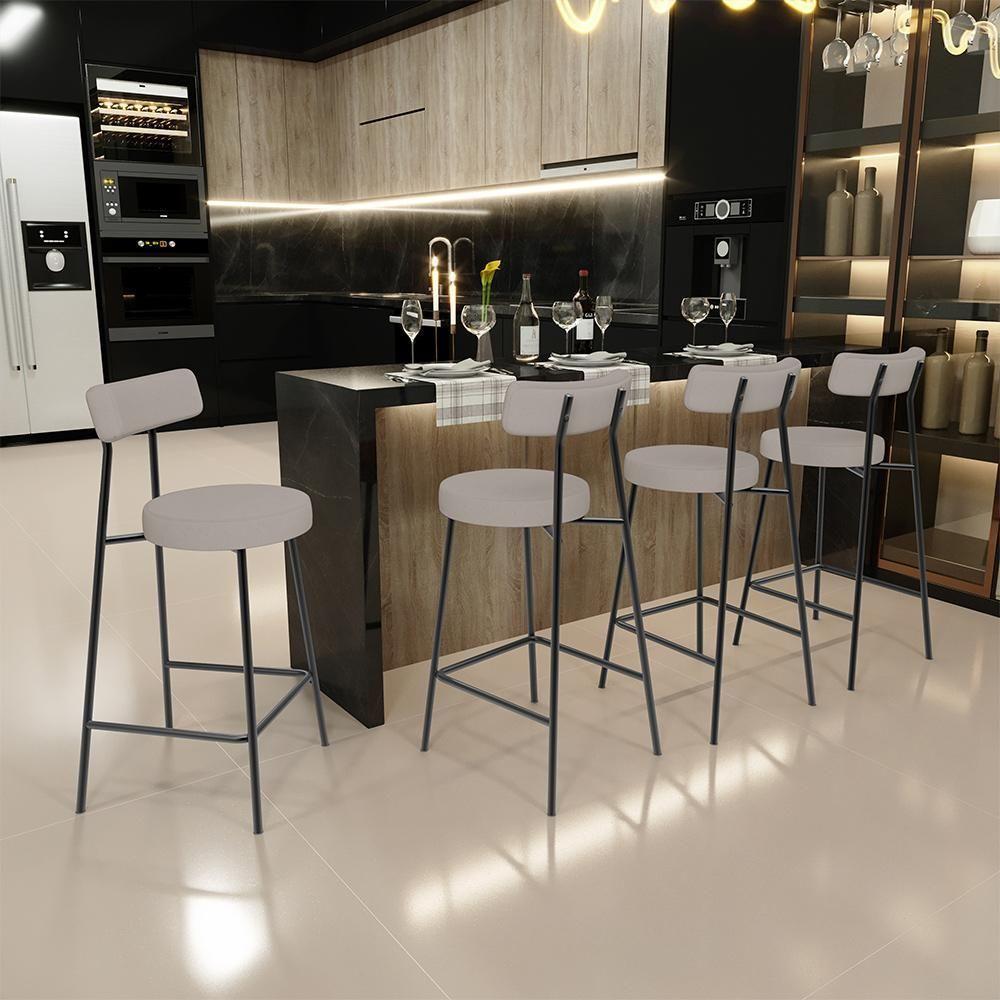 Kit 03 Banquetas Baixa Para Cozinha Sala De Jantar Bancada Milão L02 Linho Bege - 8