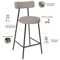 Kit 03 Banquetas Baixa Para Cozinha Sala De Jantar Bancada Milão L02 Linho Bege - 6