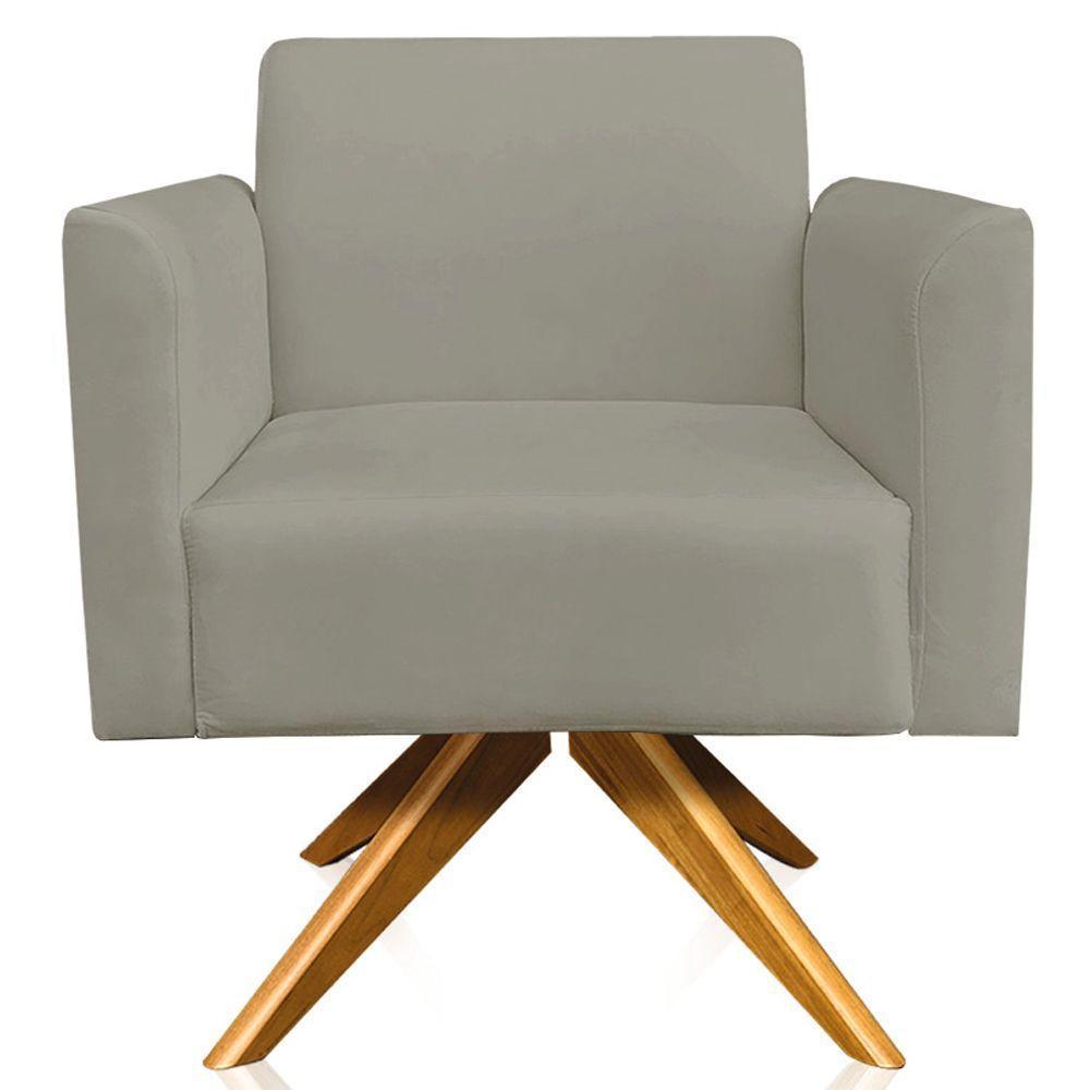 Kit 02 Poltronas Isabella Base Giratória Madeira Suede Nude - 5