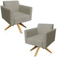 Kit 02 Poltronas Isabella Base Giratória Madeira Suede Nude - 1