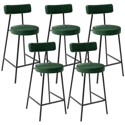 Kit 05 Banquetas Baixa Milão L02 Assento Plástico Base Aço Encosto Fixo Verde Musgo