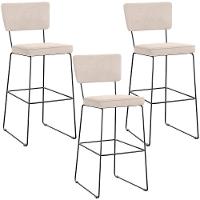 Kit 03 Banquetas Alta Para Cozinha Sala De Jantar Base Em Aço Allana L02 Suede Bege - 1