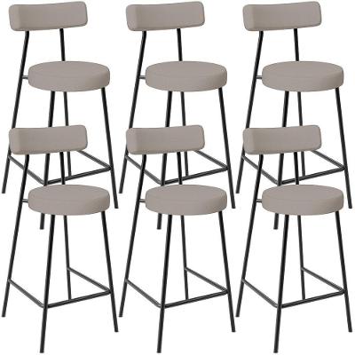 Kit 06 Banquetas Baixa Milão L02 Assento em Linho Base em Aço com Encosto Bege